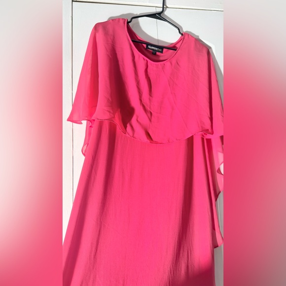 Glamour Nights Pink Popover Cape Sheath Dress Size 6 Chiffon Overlay - Picture 4 of 9